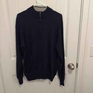 Peter Millar Men's 100% Merino Wool Quarter Zip Navy Sweater Size Large